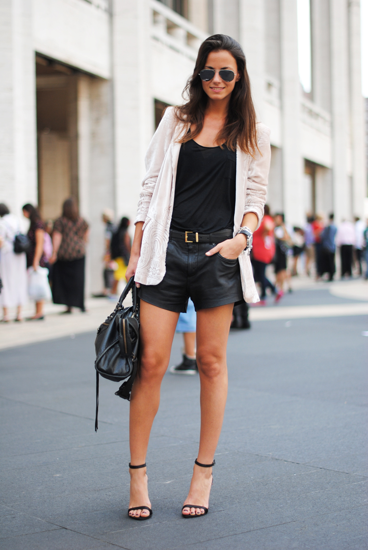 zara blazer, leather shorts, new york fashion week